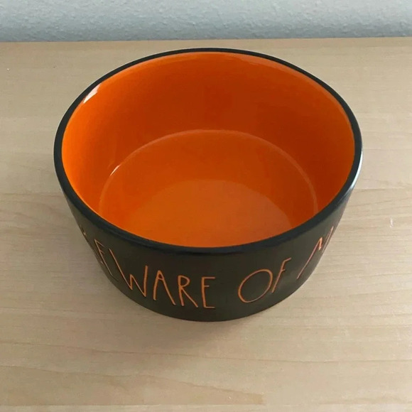 Rae Dunn BEWARE OF ME! Bowl Halloween Black Orange Pet Dog Bowl *New 6" x 2.75 - Picture 2 of 6